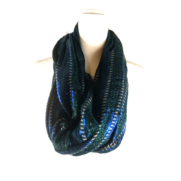 Infinity Scarf Blue Green Metallic Shine Party 68 X 17 - Picture 1 of 4